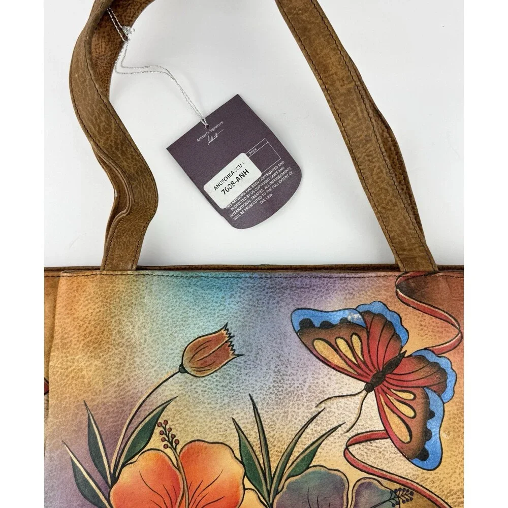 NEW Anna By Anuschka Mediterranean Garden Hand Painted Leather Large Tote Bag